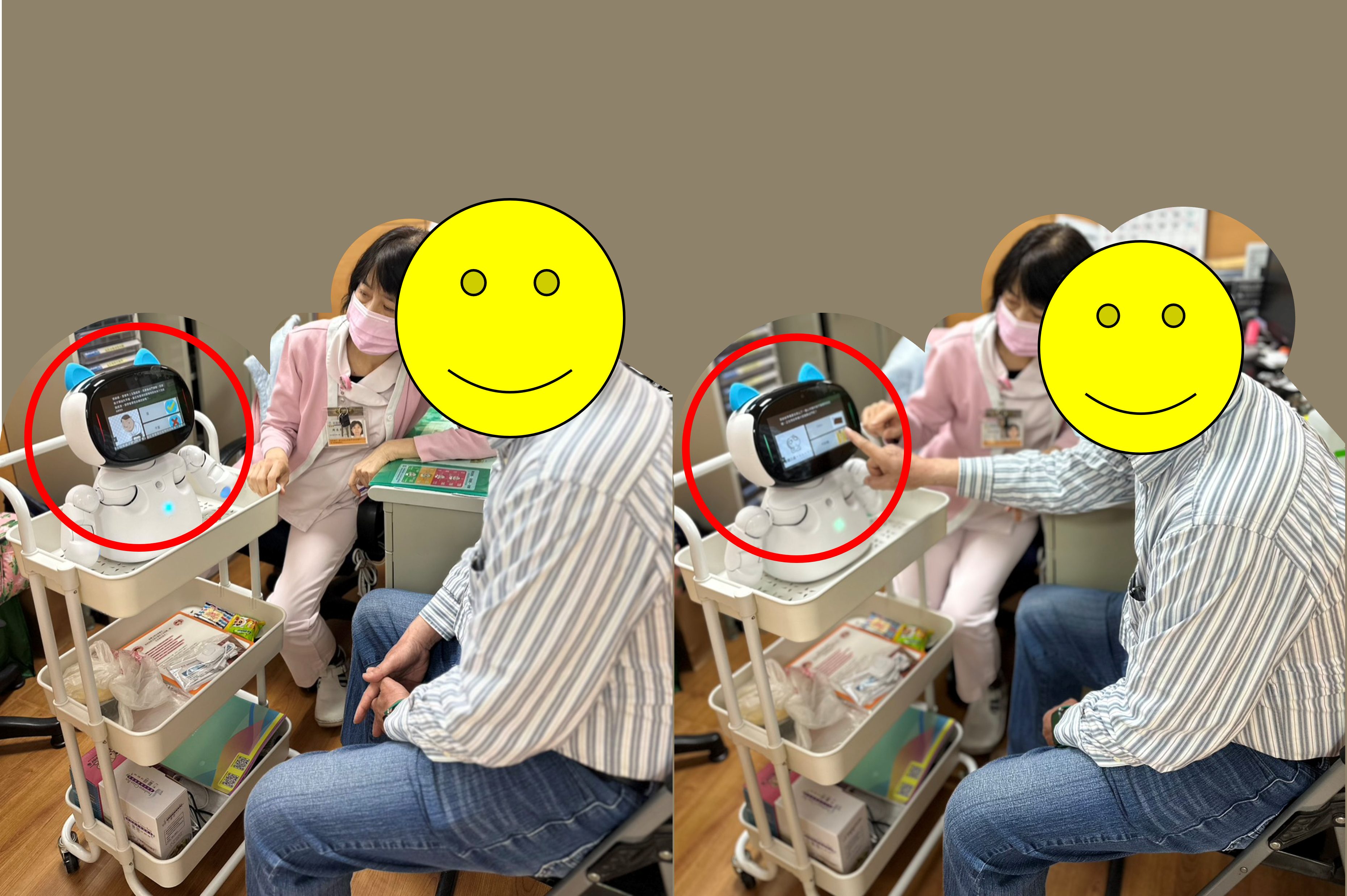 圖一、護理師運用機器人進行輔助衛教,提升病人理解與參與度。